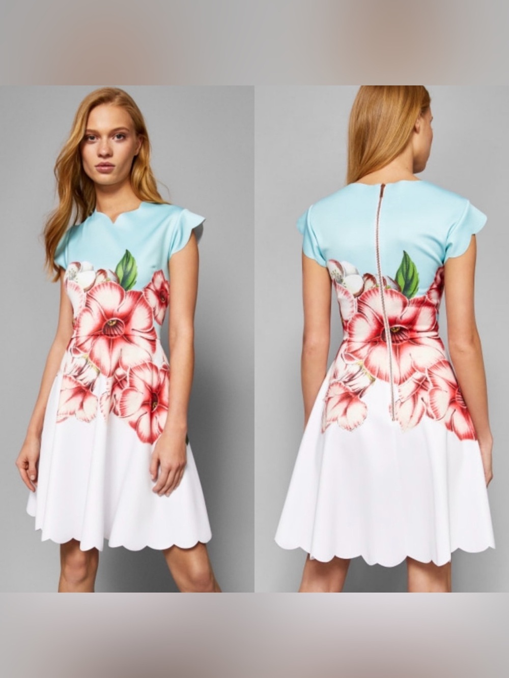 NWT TED BAKER NECTAR MESH PANEL PALE GREEN SKATER DRESS SIZE 3 TED BAKER